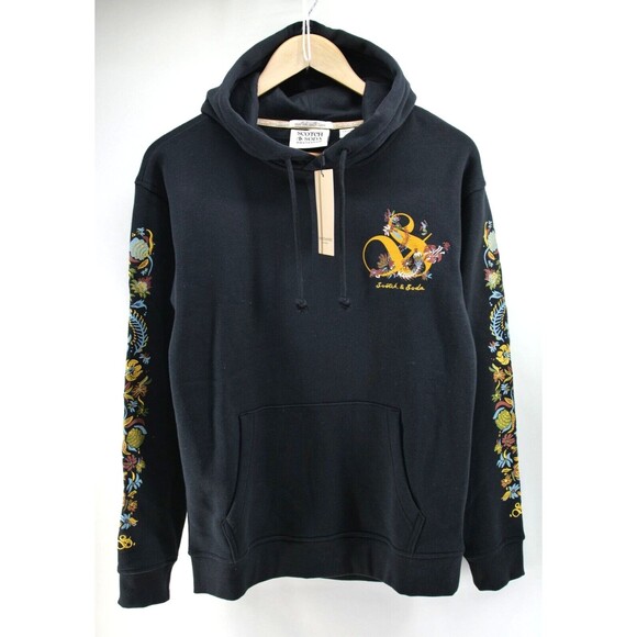 Scotch & Soda Womens Floral Graphic Hoodie‎ Embroidered Black Small